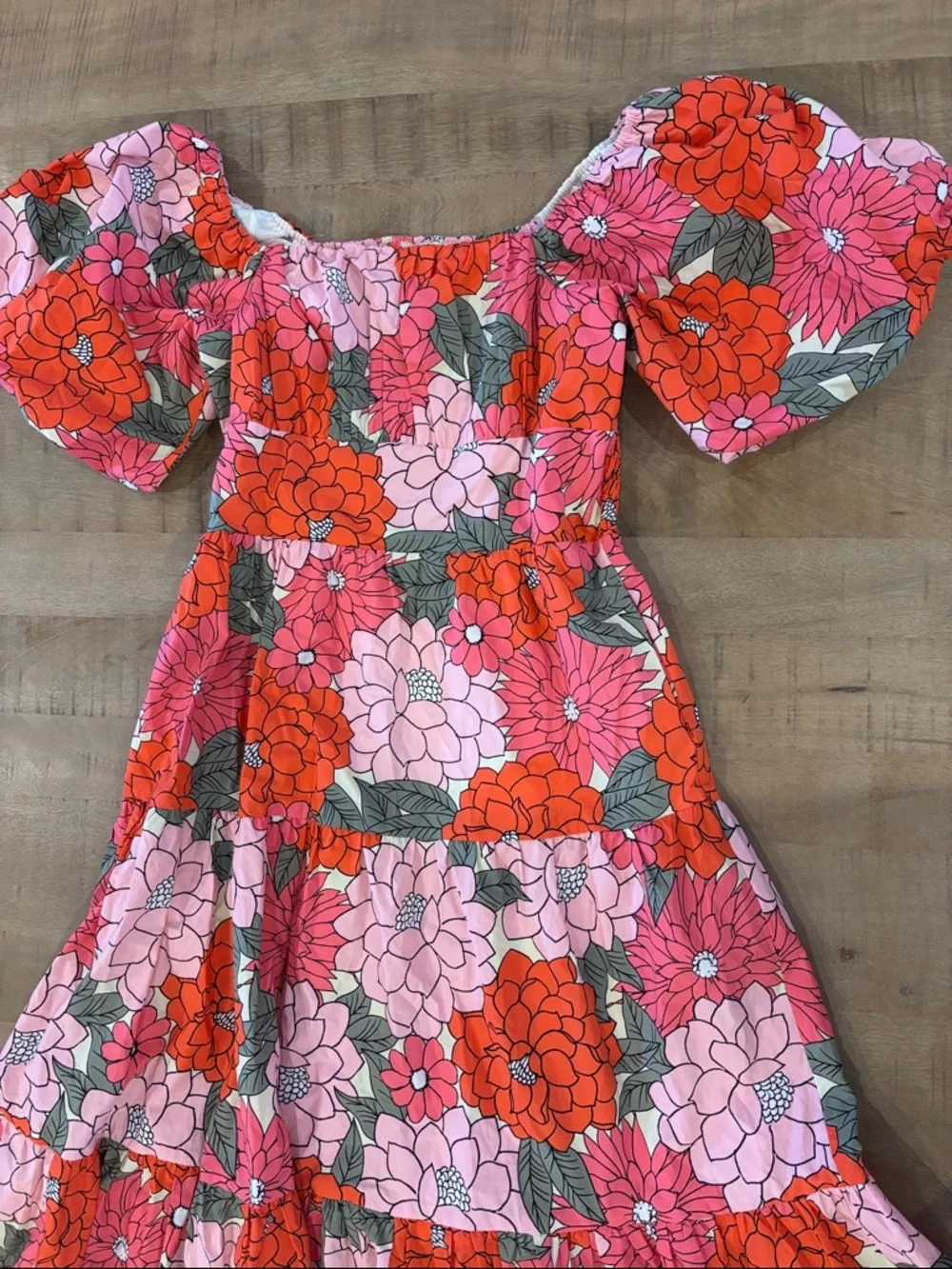 Listicle Boutique Pink Floral Puff Sleeve Square Neck Sundress Dress Medium NWT - Picture 5 of 10